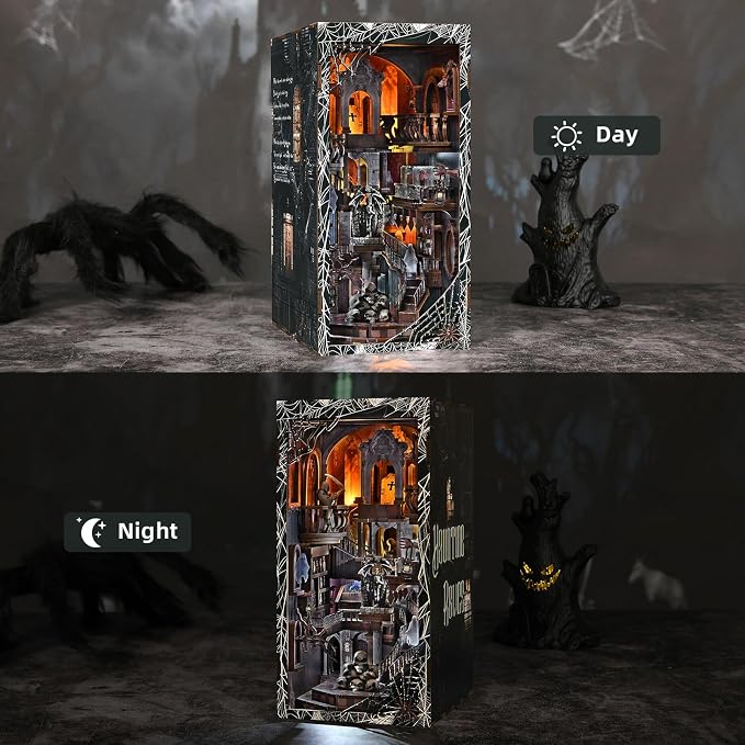 CCCDF Book Nook Kit, DIY Miniature Dollhouse, Library Booknook Kit Bookend Bookshelf with LED Light for Adults Teens (Haunting Relics)