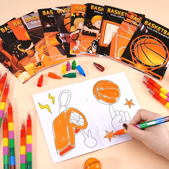 BenLouis 24 Pcs Basketball Mini Coloring Books Kids Basketball Small Activity Books Party Bulk for Boys Kids Sports Birthday Goodie Bags Stuffers Return Gifts Classroom Travel
