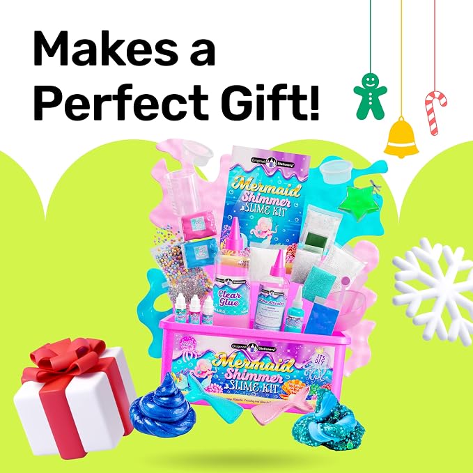 Original Stationery Mermaid Slime Kit for Girls Ages 7–12, DIY Glow-in-The-Dark Slime Set with Shimmer, Foam Beads & Glitter Add-Ins, Fun Creative Craft Activity, Birthday Gift for Kids