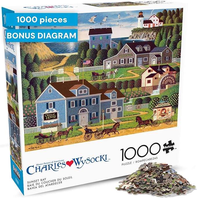 Buffalo Games Charles Wysocki - Sunset Bay - 1000 Piece Jigsaw Puzzle, 26.75 x 19.75 in - 1000 Piece Puzzle for Adults - Clean Cut Sections - Reference Poster Included