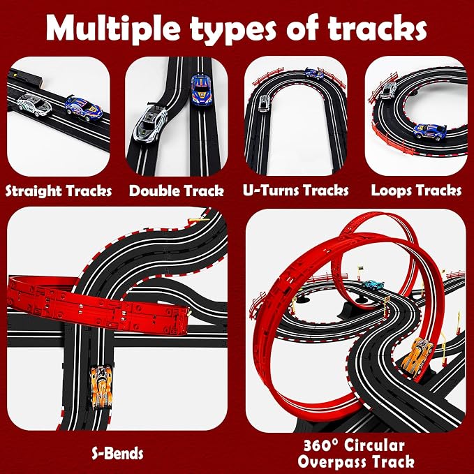 30 FT Slot Car Race Tracks Sets Toys for Ages 8-10 -1:43 Dual Race Car Track with 4 Slot Cars, 2 Hand Controllers, Christmas, Birthday Gift Toys for Ages 8-13