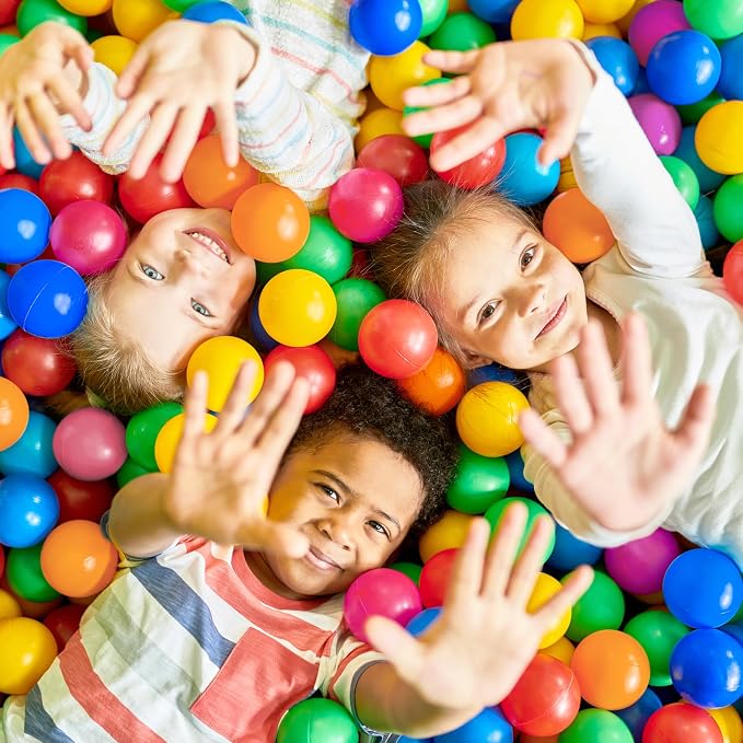 MW SPORTS Ball Pit Balls for Kids and Toddlers, Plastic Crush Proof, Phthalate & BPA Free, in Reusable Mesh Storage Bag, Assorted Colors (100 Balls)