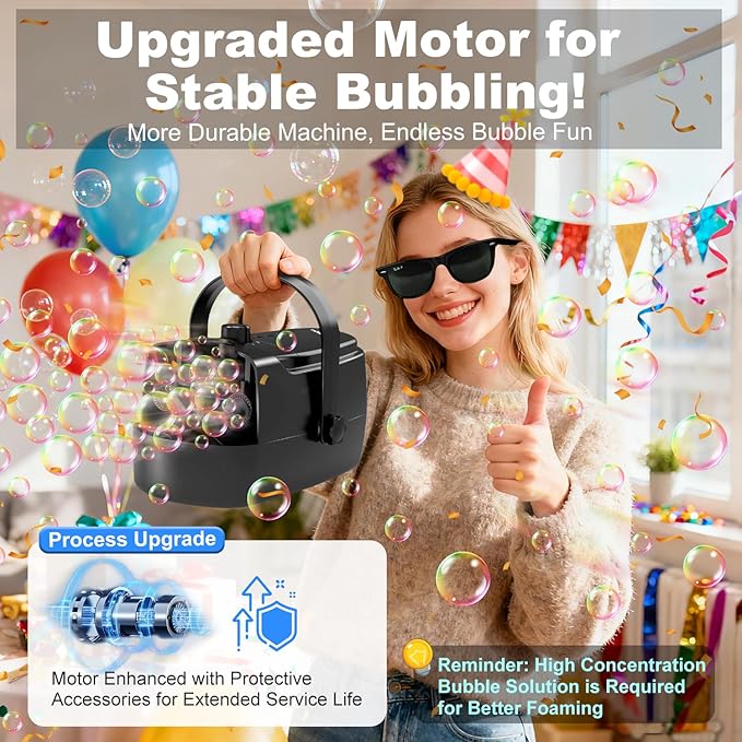 Zerhunt Durable Bubble Machine for Party: 3 Power Modes for Non-Stop Fun - 18000+ Bubbles Per Minute High Output 30 Mins Bubbles per Refill - Kids Safe Auto-Stop for Outdoor Backyard Birthday
