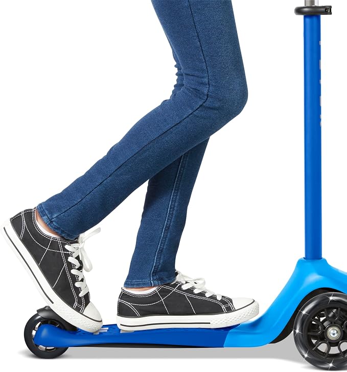 Radio Flyer Glider Pro Scooter with Light Up Wheels, Blue, for Kids 5-12 Years Old, Lean-to-Steer, Adjustable Handlebar, Rear Foot Brake, Smooth Bearings, Flexible Deck, 3 Wheel Scooter for Kids