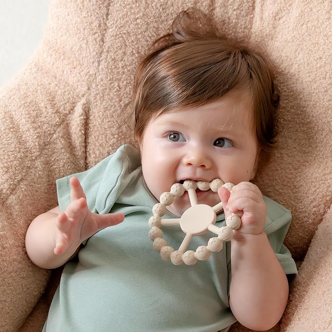 Samigo Ring Baby Teether Toys, Silicone Teething Ring Toys for Babies 0-6 6-12 Months, Baby Teethers 0-3 Months, Infant Teething Relief, Baby Girl Essentials - 2 Pack