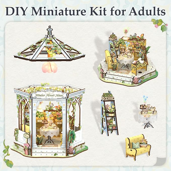 Fsolis Book Nook Kit - DIY Miniature House Kit for Adults 3D Wooden Puzzles Booknook Flower Shop Gifts for Women Puzzle Lovers(Windsor Flower House)