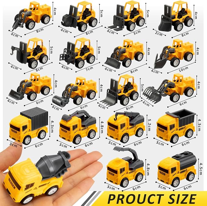 Libima 72 Pcs Construction Toys for Construction Party Favors, Fire Fighting Vehicles Tractor Military Truck Toys Small Sand Trucks Excavator Toy for Birthday Gift, 16 Styles(Engineering Vehicles)