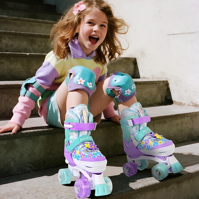 SULIFEEL Rainbow Unicorn 4 Size Adjustable Roller Skates for Girls Boys for Kids Ages 3-5 5-8 6-12 Children Skates Indoor Outdoor