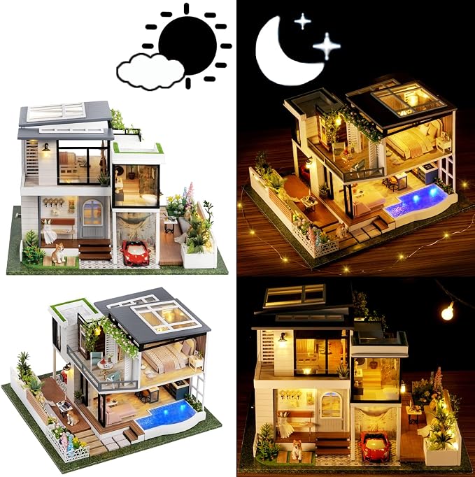 Spilay DIY Miniature House Kit for Adults, Miniature Dollhouse Kit | With Music Box & Dust Cover, Wooden Craft Building Set for Bookshelf Decor, Home Display & Creative Gifts for DIY Lovers