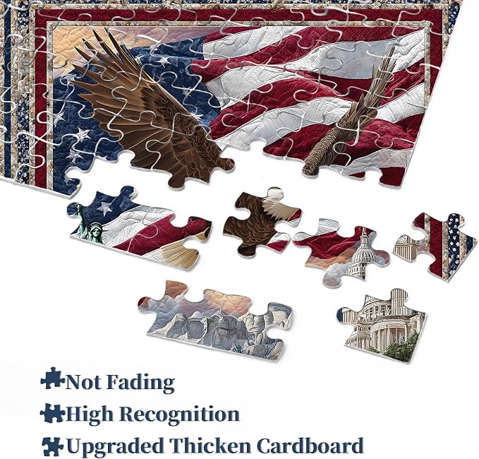 PICKFORU Eagle Puzzles for Adults 1000 Pieces, American Flag Jigsaw Puzzles Quilting Art, Difficult Challenging Impossible Embroidery Puzzle