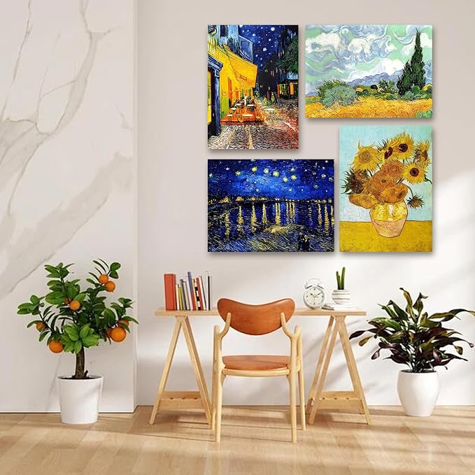 Paint by Numbers Kit for Adults Kids, 4 Pack Van Gogh Adults Paint by Numbers Kits,Number Artist Flowers and Plants Without Frame DIY Acrylic Oil Painting Number Kits for Home Wall Decor Gifts 12x16in