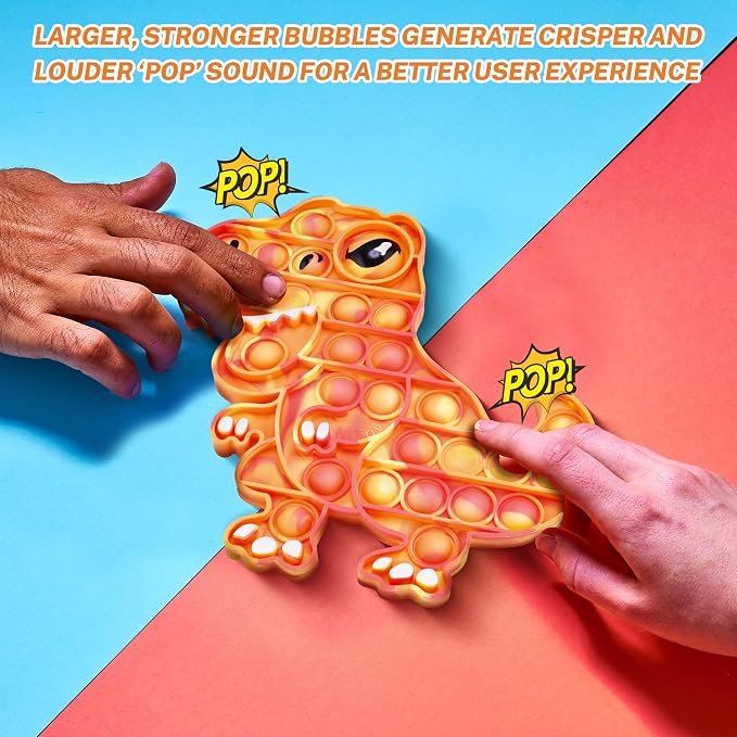 Dinosaur Pop Fidget Toy for Travel, Home, Classroom, Kids & Adults Silicone Stress Relief Sensory Game, Dual-Sided Educational Bubble Toy for Fine Motor Skills, Focus, Anxiety Reduction (Orange)