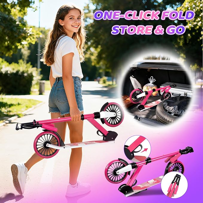 Nattork Kick Scooter for Age 6+ Kids Teens Adults, Max Load 240 LBS, Adjustable Height Foldable with 8" Large Wheels, Anti-Shock Suspension
