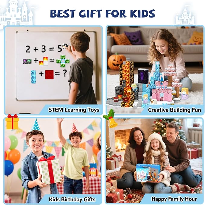 150 PCS Princess Castle Magnetic Blocks, Easter Gifts for Kids 3 4 5 6 7 Year Old - Ice & Fire Magnetic Tiles for Toddlers, Idea Birthday Gift Travel Toys for Ages 3-5 4-8 Boys and Girls.