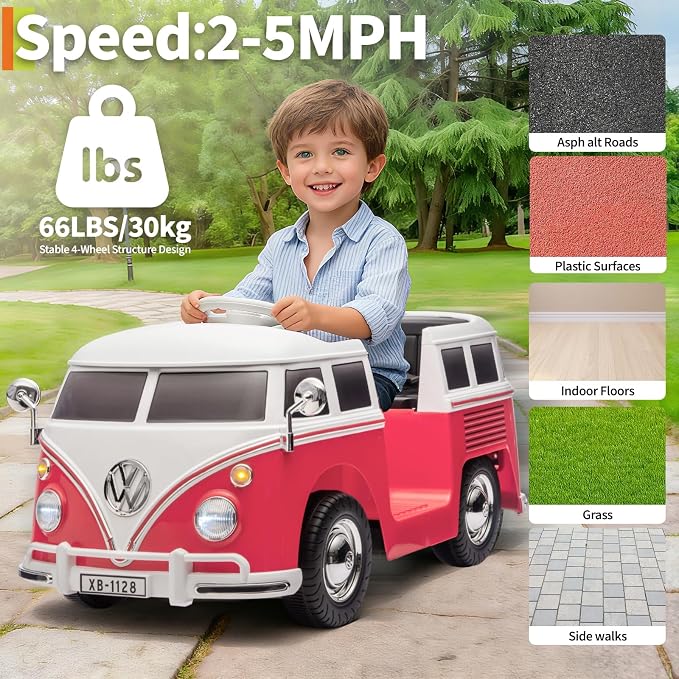 6V Licensed Volkswagen Electric Ride-on Car for Toddlers with 4.5AH Long-Lasting Power Battery, Ride on Bus with Led Light, Horn and Music, Battery Powered Ride on Toy for Kids - Gift for Sweets