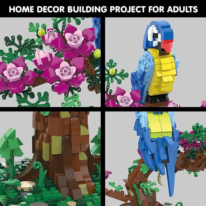 TG BLOCKS Micro Brick Flower Parrot Toy Building Sets, Home Decor and Office Art Creative Gift, DIY Plant Model for Adults, for Teens Ages 8+ Kids