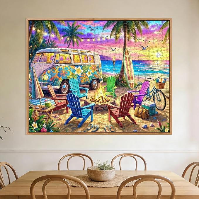 Sunset Beach Camp Puzzles for Adults 1000 Pieces,Challenging Jigsaw Puzzles for Adults 1000 Pieces,Difficult Impossible Puzzle for Family Game Night,Summer Puzzles Gifts for Father's Day