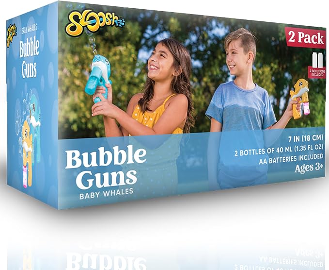 JOYIN 2 Bubble Guns, Whale Bubble Maker LED Automatic with 4 Refill Solutions for Kids, Toddlers, Summer Outdoor Toy, Party Favor