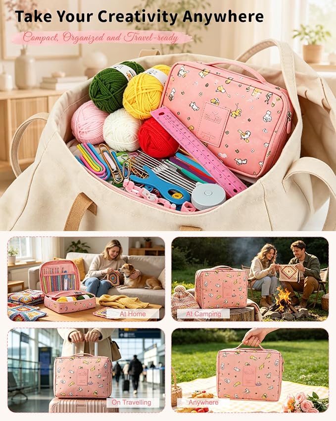 Aeelike Crochet Kit for Beginners, 59pcs Crochet Starter Kits with Yarn, Ergonomic Hooks & Storage Case, Learn-to-Crochet Set for Adults, Kids & Seniors, Ideal DIY Craft Gift for Women
