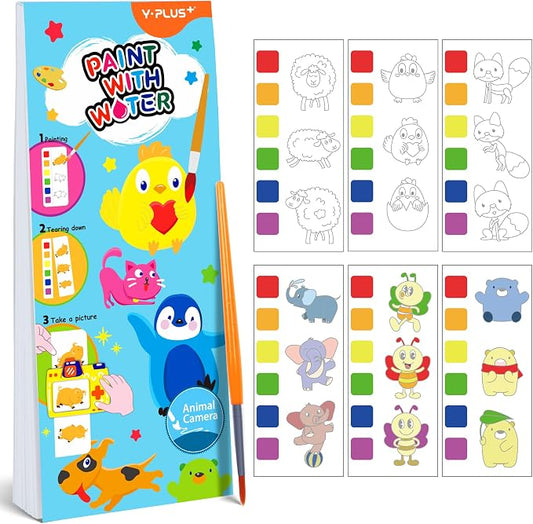 YPLUS Pocket Paint with Water Book for Toddler, Art Activities Craft Toys Watercolor Painting Paper for Kids,Gift for Kids Ages 1-3, 2-4, 4-6,Drawing with Brush-Animals