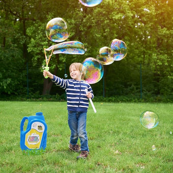 The Dreidel Company 2-Pack Ready Bubble Solution Refill for Bubbles Toys, Up to 2.5 Gallon, Non-Toxic Large 32oz Ready Liquid for Bubble Machine, Bubble Guns, Wands, Bubble Lawn Mower Toy