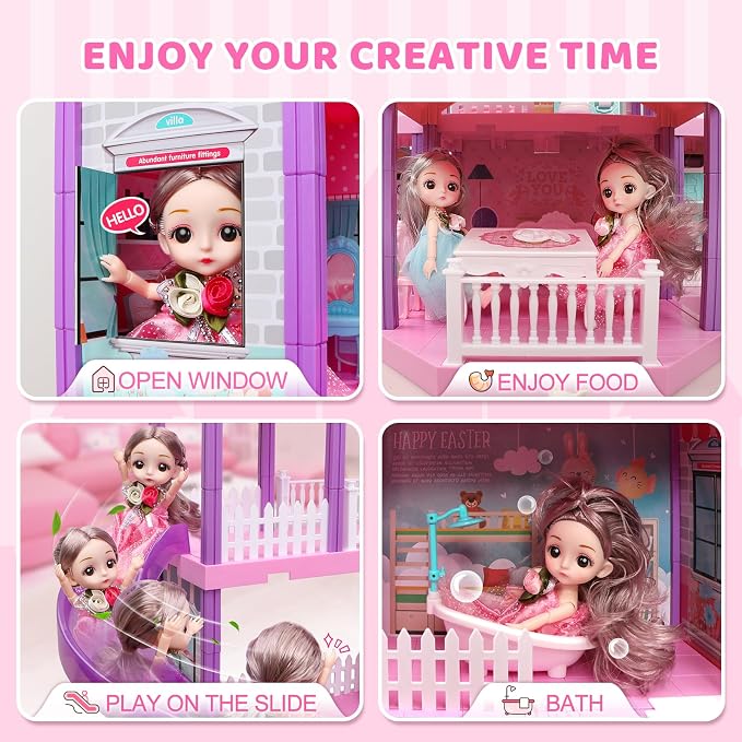 beefunni Doll House, Dollhouse for Girls, Doll Houses with 4 Stories-11 Rooms, 2 Dolls, Furniture Accessories and Lights, Princess Dollhouse 2026 Christmas Toy Gifts for 3 4 5 6 7 8+ Year Old Girls