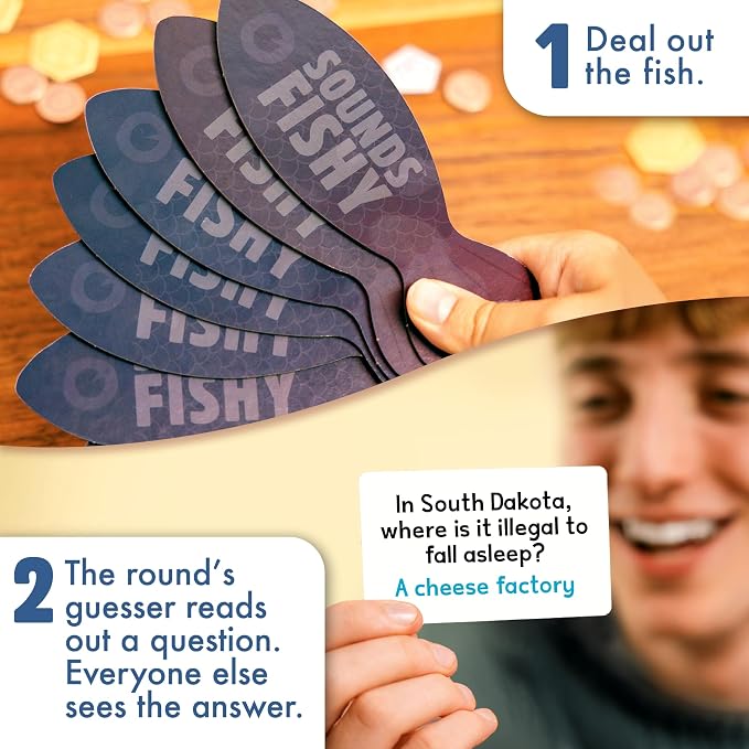 Sounds Fishy | Amazon Exclusive Edition | Bluffing & Trivia Party Game for Kids, Teens & Adults | Fun Family Game for 3-8 Players | Includes 20 Exclusive Bonus Questions | Age 10+| Big Potato