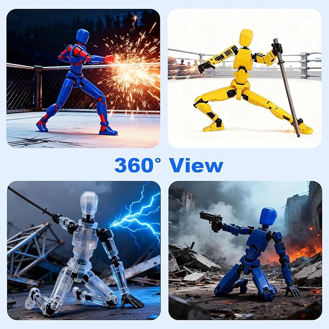 T13 Action Figure Set, 4PCS Already Assembled, Movable Multi-Joints | 3D Printed, Upgraded Tight Joints, for Stop-Motion Animation & Creative Display, Multiple Interchangeable Hands & Weapons