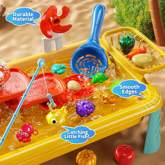 JUKUDAHU Water Table for Toddlers 1-3 - Outdoor Toys with Electrical Water Pump, Kitchen Play Sink with Running Water for Kids Ages 4-8, Fishing Toy, Sensory Activity Pool Toys Gifts for Boys Girls