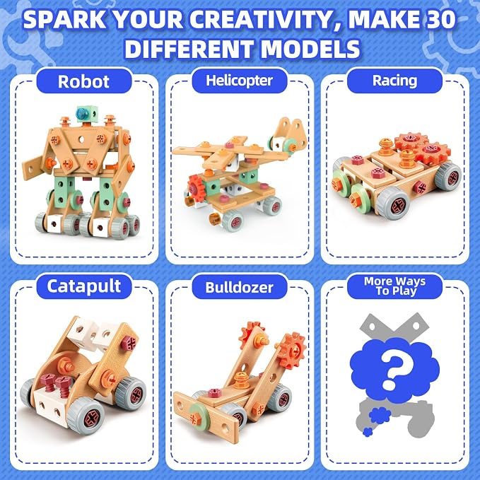 Design and Drill Toy - Toddler Tool Set with Drill & Toolbox, Create And Design Drill Kit Stem Toys for Kids Ages 3-6, Toddler Building Educational Construction Toy for 3-6 Year Old Girl (WOOD COLOR)