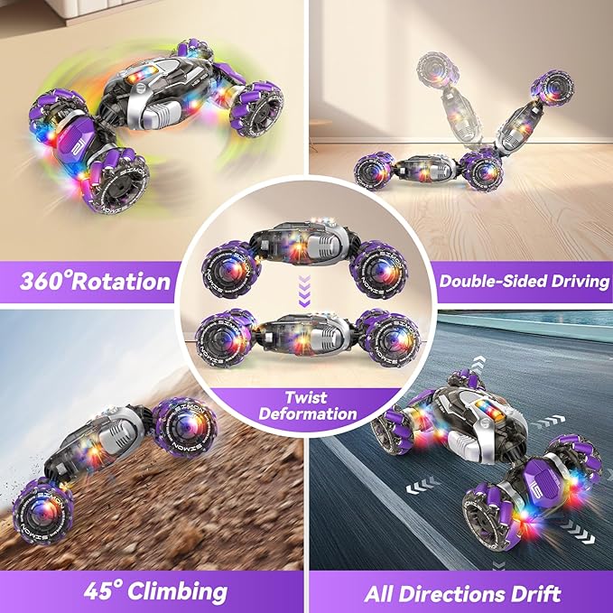 Nicella Gesture Sensing RC Stunt Car, Remote Control Cars Transformer Toys for Age 5-7 6-12 8 9 10 11 Yr Boys Girls Birthday Halloween, 2.4Ghz Hand Control 360° Rotating Toys Car