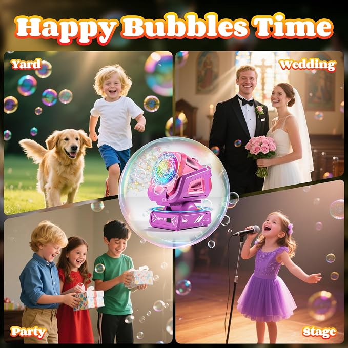 Belemar Upgraded Bubble Machine with Remote Control, Automatic Rotation & RGB Lights, 1800mAh Rechargeable Battery, Type-C Charge, Bubble Maker for Kids, Weddings, Birthday Parties, Outdoor Activities