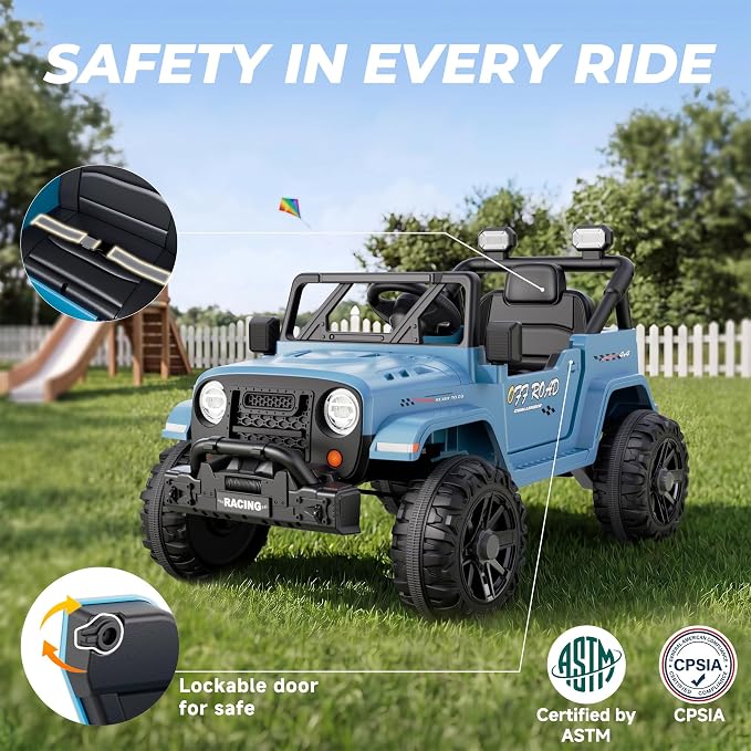 ARBELI 12V Ride On Truck Car with Remote Control, Kids Electric Vehicles with Bluetooth Music, Horn, 3 Speeds, 4 LED Lights, Soft Start, Ride on Toys for Toddler Boys & Girls (Blue)