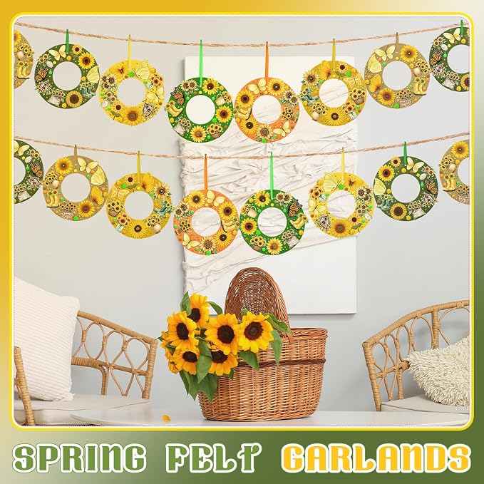 Wavwavw 704 Pcs Summer DIY Craft Kits Summer Wreath Hanging Ornaments Sunflower Craft Kit Wreath Arts Decorations with Butterflies House Boots Felt Stickers for Party Activities Home Decor