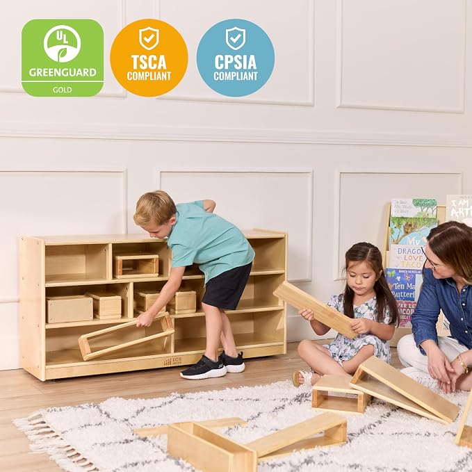 ECR4Kids Mobile Building Block Storage Cabinet, Large, Classroom Furniture, Natural
