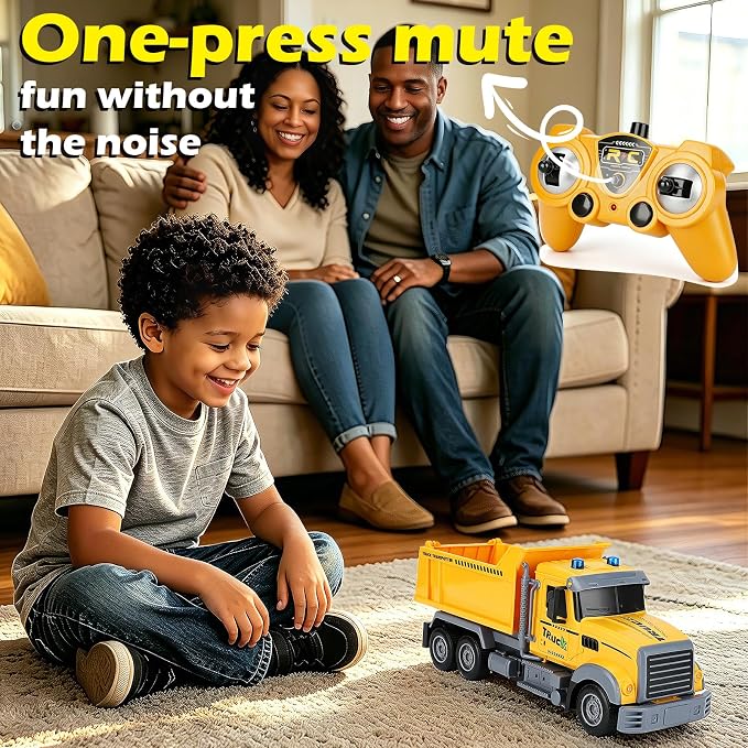 VGY Remote Control Dump Truck Toys for Boys, 2.4GHz RC Dump Truck with Mute Function & 80min Playtime, Liftable Dump Bed, Construction Toys for Kids Age 3-5 4-7 8-12 Year Old Birthday Gift