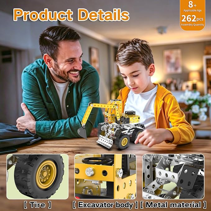 Jixin Xyzhi 3D Metal Excavator Model Kit – Metal Building Kit, STEM DIY Construction Set for Kids Ages 8-16, Mechanical Model Toy, Creative Gift for Boys & Girls (Large Excavator)