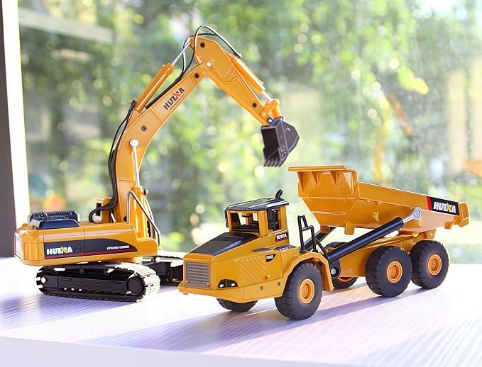 Gemini&Genius Heavy Duty Excavator Toy Dump Truck Toys for Kids, Construction Site Playset, Metal Construction Vehicles, Outdoor Sandbox Car Toys Gifts for Kids 4 5 6 7 8 Years Old Boys Girls Toddlers
