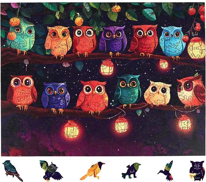 Ixfyloop Owl Puzzles Wooden Puzzles for Adults for Adults, Wood Puzzles Adult Wooden Jigsaw Puzzles for Adults, Irregular Unique Shaped, Wood Puzzles for Adults Wooden Gift 200PCS 11.8x8.8 Inch