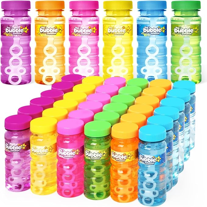 Shemira 24 Pack Bubble Bottles (4oz Bubbles Solution), Bubbles Party Favors for Kids, Bubbles Wand Bulk, Large Bubble Kit, Summer Outdoor Toys for Kids Toddlers, 6 Colors, Bubble Party Favor