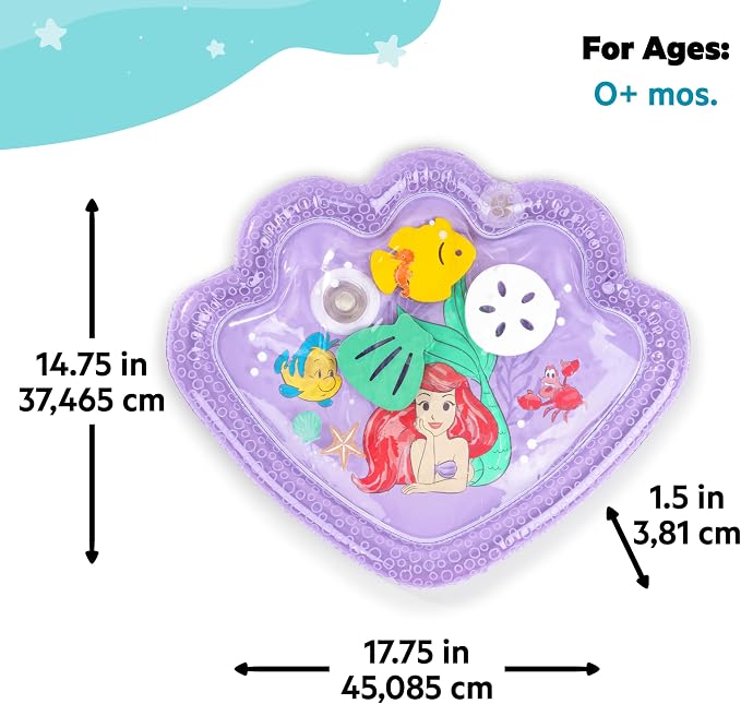 Bright Starts Disney Princess Ariel Water Mat, The Little Mermaid Sea Treasures, Purple, Baby Girl Newborn +