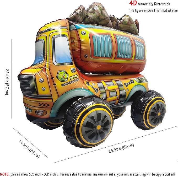 Construction Balloon Standing Dump Truck Vehicle Birthday Foil Balloon | For Construction Vehicle Transportation Birthday Theme Party Baby Shower Decoration Supplies