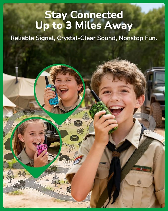 Walkie Talkies for Kids Games Outdoor Toys for 3-12 Year Old Boys Girls, 3 Miles Range Walkie Talkie as Camping Essentials, 4 Year Old Girl Birthday Gifts for 3 4 5 6 7 8 9 Year Old Boy Girl Gift