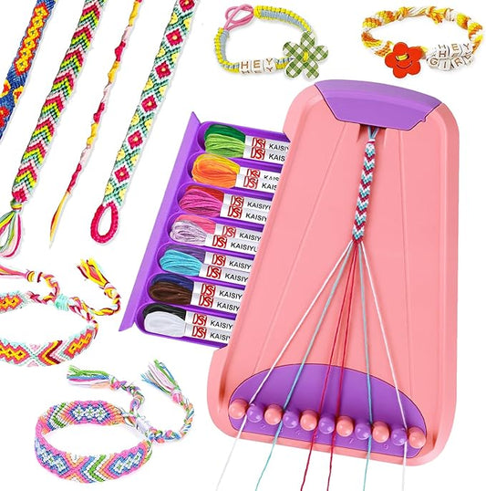 Rdfmy Friendship Bracelet Making Kit for Girls — DIY String Bracelet Maker with Letter Beads, Arts and Crafts Jewelry Kit for Kids Ages 6-12, Birthday Summer Camp Gifts for Teens Pink with Purple