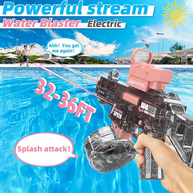 2 Pack Electric Water Guns for Adults Kids, Automatic Water Gun Toys for Kids Ages 4-8 8-12, Large Capacity High Power, 36ft Ultra-Long Range, Summer Pool Outdoor Beach Water Toys for Boys Girls