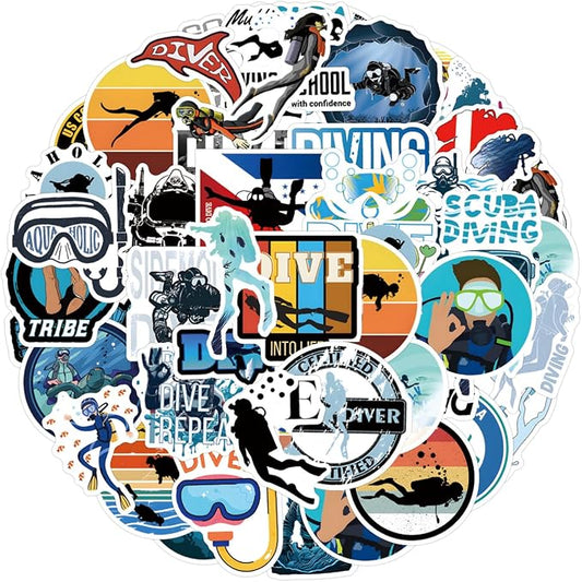 QTL Diving Stickers for Teens Adults, Diving Party Supplies, Waterproof Vinyl Stickers for Water Bottles and Laptop, 55PCS