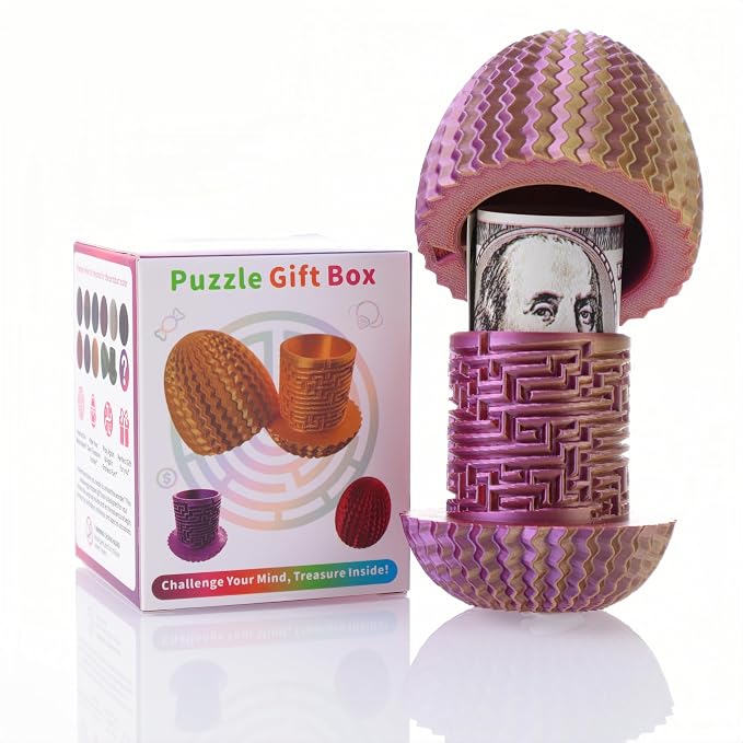Maze Egg Money Puzzle Box for Kids & Adults, 4 Logic Challenge Brain Teaser Sensory Toy, Hidden Compartment Cash Gift Holder, Birthday Graduation Gifts for Teens, Road Trip Travel Game