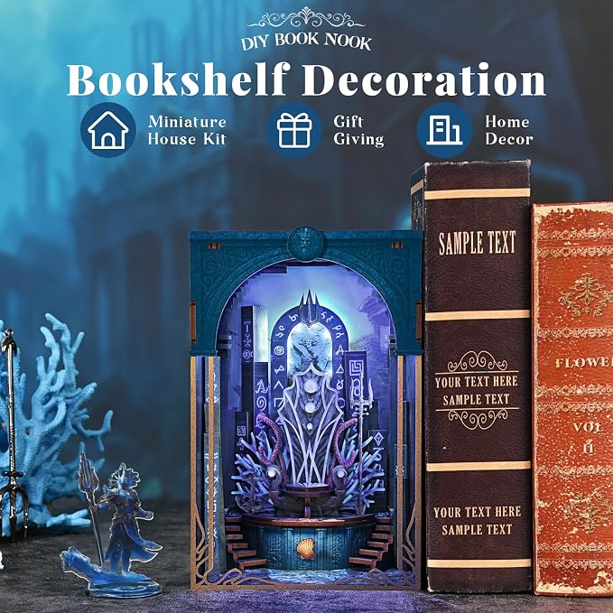 MiniCity Book Nook Kit - DIY Miniature Dollhouse Kits Gifts for Adults to Build, Throne Miniatures, Wooden Adults Crafts, Mini Model Kits with LED (Throne of Aqua)