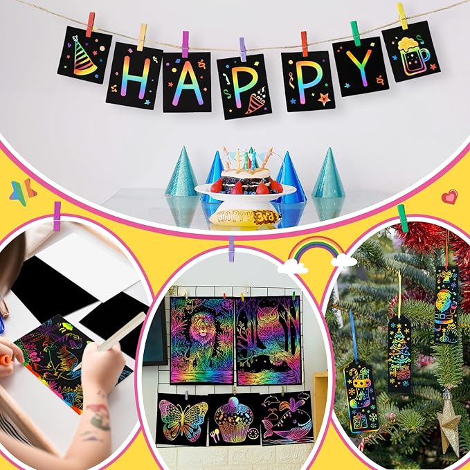 Funtopia 240 Sheets Rainbow Scratch Paper, Color Scratch Art for Kids Ages 4 5 6 7 8 9 10 Girls Boys, Art Crafts Party Favors Drawing Kits with Guide for School Classroom Travel Birthday Party Gifts