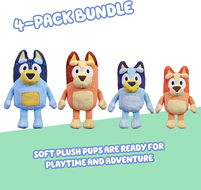 Bluey Heeler Family Stuffed Animals Set of 4, 7-8”, Soft Bingo, Bandit, and Chilli Plush Figure Toys, Cuddly Plush Toys for Kids Ages 3+